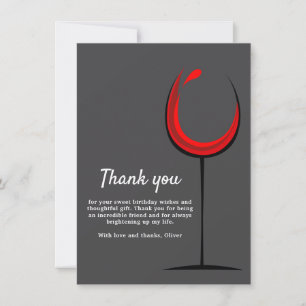 Tarjeta De Agradecimiento Simple Cumpleaños Copa de Vino Tinto 