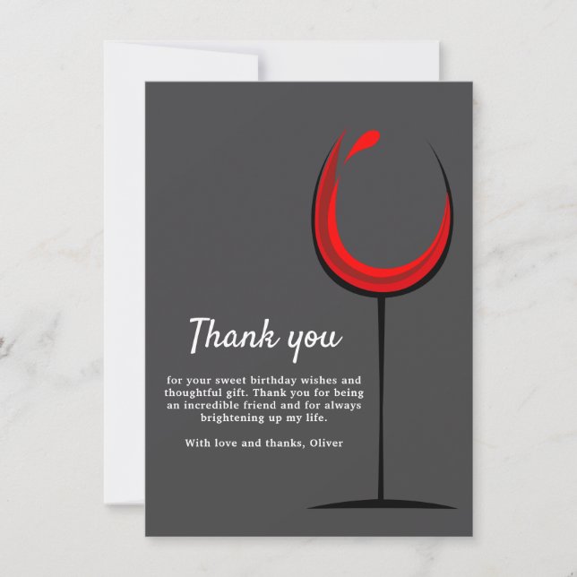 Tarjeta De Agradecimiento Simple Cumpleaños Copa de Vino Tinto  (Anverso)