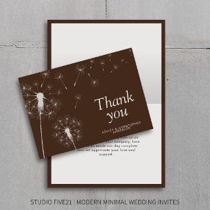 Tarjeta De Agradecimiento Simple Dandelion moderno Walnut Brown