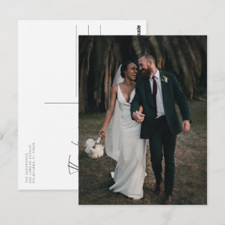 Tarjeta de agradecimiento simple de boda con foto