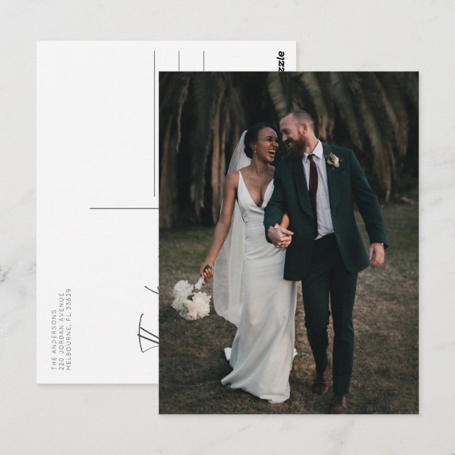 Tarjeta de agradecimiento simple de boda con foto (Anverso / Reverso)