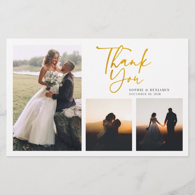 Tarjeta de agradecimiento simple de Boda con letra (Anverso)