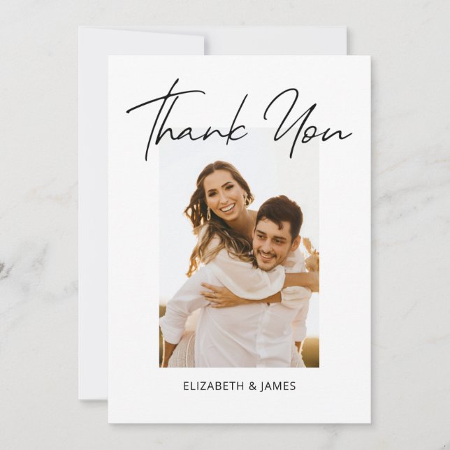 Tarjeta de agradecimiento simple de Boda fotográfi (Anverso)
