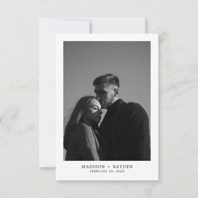 Tarjeta de agradecimiento simple de Boda negro con (Anverso)