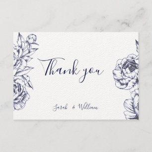 Tarjeta de agradecimiento simple de Navy Peony