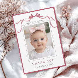 Tarjeta De Agradecimiento Simple Deep Blush Pink Bow Birthday Photo 