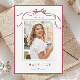 Tarjeta De Agradecimiento Simple Deep Blush Ribbon Bow Graduation Photo