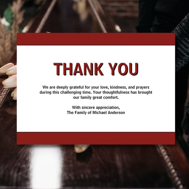 Tarjeta De Agradecimiento Simple Deep Burgundy Traditional Sympathy Funeral (Subido por el creador)