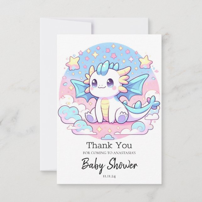 Tarjeta De Agradecimiento Simple Dragon Baby Shower (Anverso)