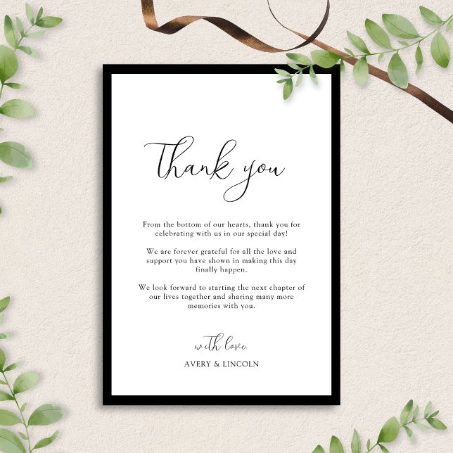 Tarjeta De Agradecimiento Simple Elegant Black & White Border Script Wedding (Subido por el creador)