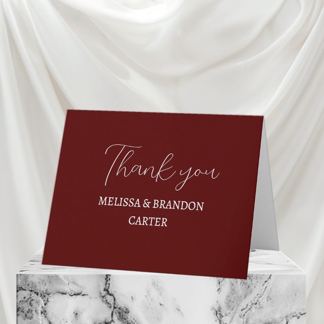 Tarjeta De Agradecimiento Simple Elegant Burgundy Modern Wedding Thank you  (Subido por el creador)