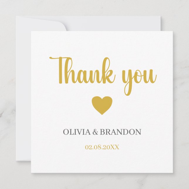 Tarjeta De Agradecimiento Simple Elegant Gold Wedding Thank You Note Card (Anverso)