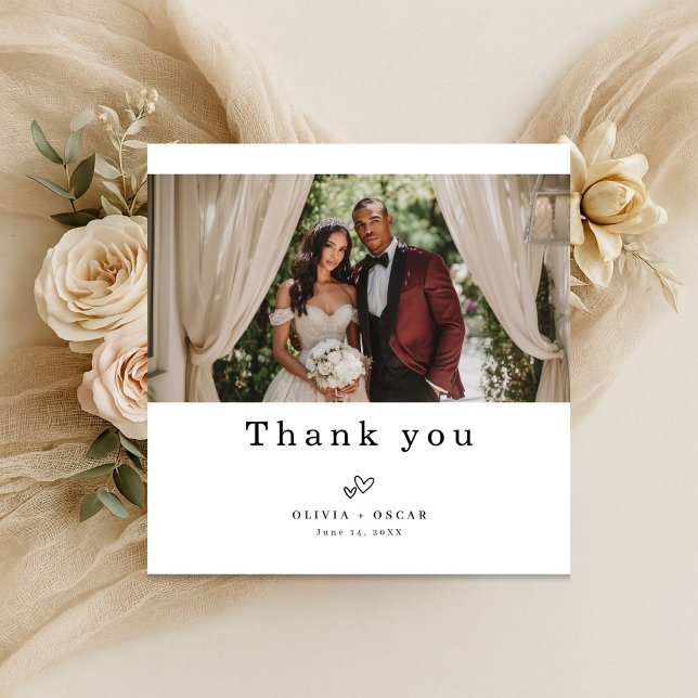 Tarjeta De Agradecimiento Simple Elegant Modern Wedding Photo Square (Subido por el creador)