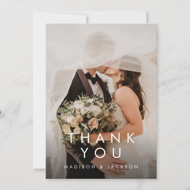 Tarjeta De Agradecimiento Simple Elegant Modern Wedding Vertical Photo (Anverso)