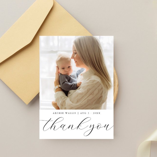 Tarjeta De Agradecimiento Simple Elegant One Photo Baby Shower (Subido por el creador)