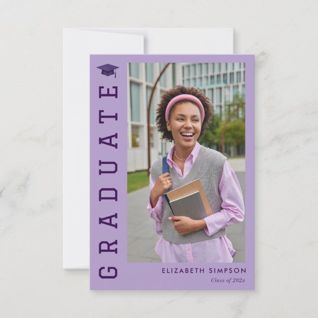 Tarjeta De Agradecimiento simple elegant purple graduation announcement  (Anverso)