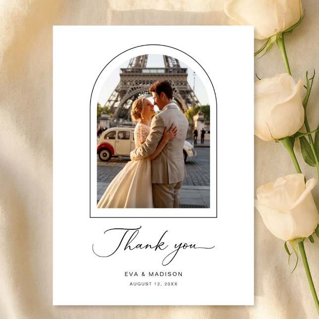 Tarjeta De Agradecimiento Simple Elegant Script Destination Wedding Photo (Subido por el creador)