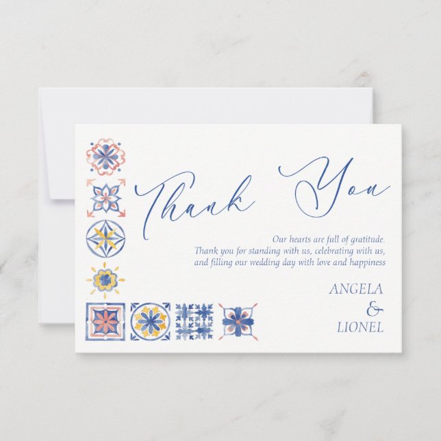 Tarjeta De Agradecimiento Simple Elegant Tiles Amalfi Coast Italy Wedding (Anverso)