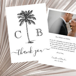 Tarjeta De Agradecimiento Simple Elegant Tropical Monograms Photo Wedding