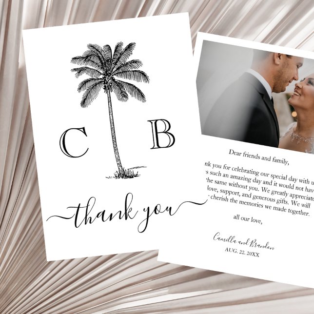 Tarjeta De Agradecimiento Simple Elegant Tropical Monograms Photo Wedding (Subido por el creador)