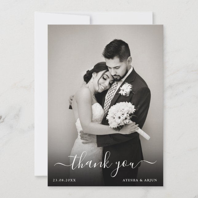 Tarjeta De Agradecimiento Simple Elegant Wedding Photo Thank You Card (Anverso)
