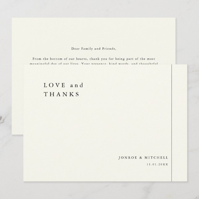 Tarjeta De Agradecimiento Simple Elegant Wedding Thank You Card With Note (Anverso / Reverso)