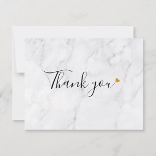 Tarjeta De Agradecimiento Simple elegante mármol script corazón de oro