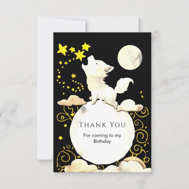 Tarjeta De Agradecimiento Simple Encanto Cumpleaños Lobo (Anverso)