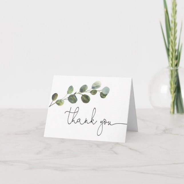 Tarjeta De Agradecimiento Simple eucalipto negro blanco verde (Anverso)