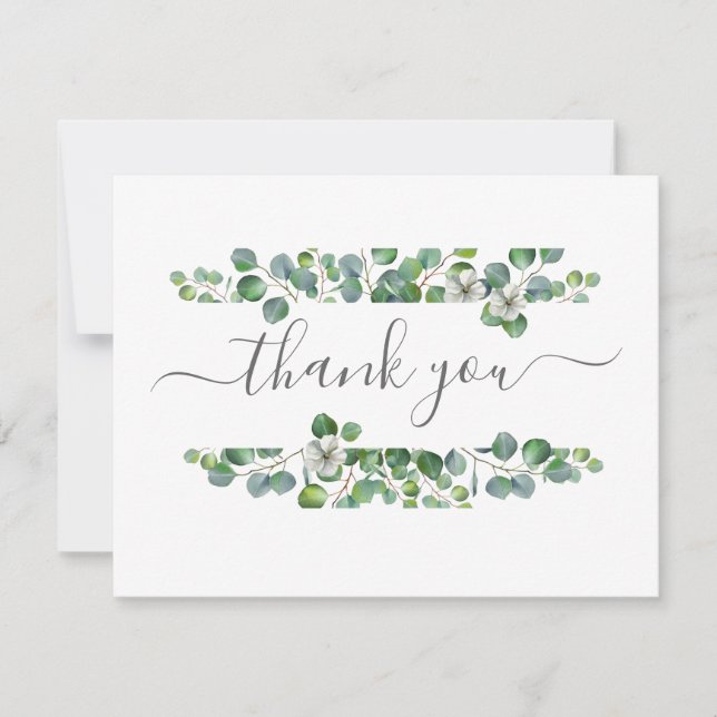 Tarjeta De Agradecimiento Simple Eucalyptus Greenery Wedding (Anverso)