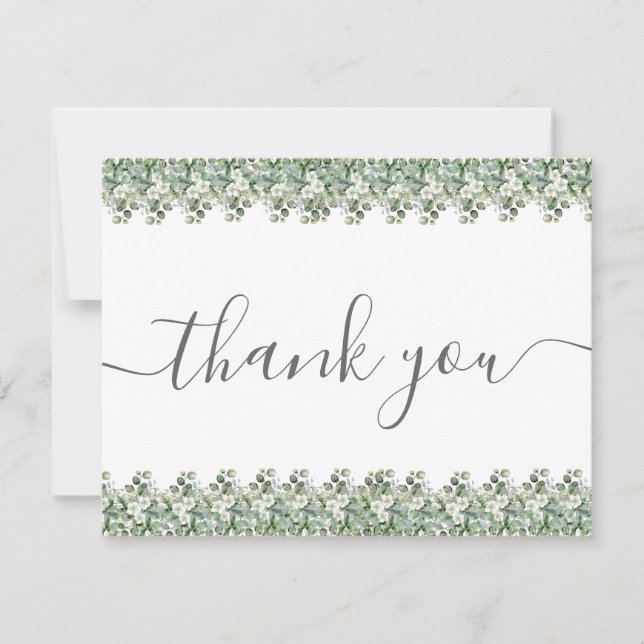 Tarjeta De Agradecimiento Simple Eucalyptus Greenery Wedding (Anverso)
