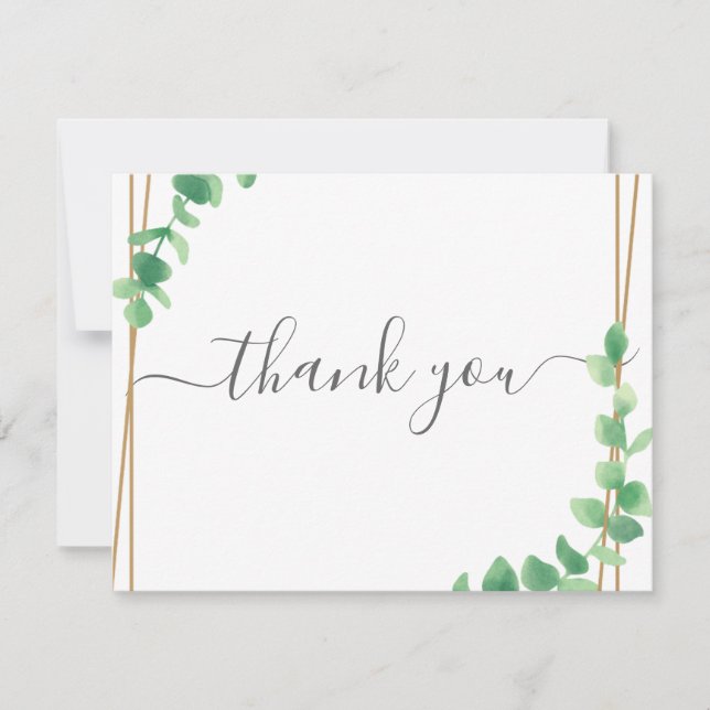 Tarjeta De Agradecimiento Simple Eucalyptus Greenery Wedding (Anverso)