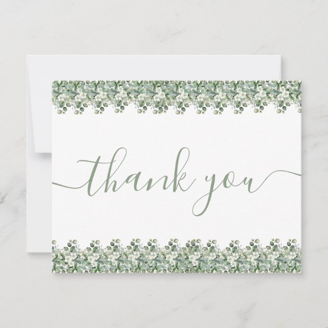 Tarjeta De Agradecimiento Simple Eucalyptus Greenery Wedding (Anverso)