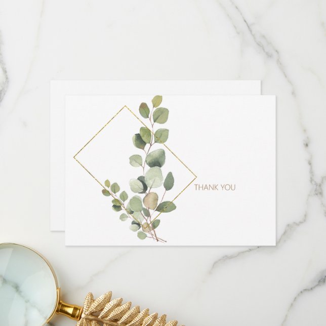 Tarjeta De Agradecimiento Simple Foliage Gold Text Funeral Gracias (Anverso/Reverso In Situ)