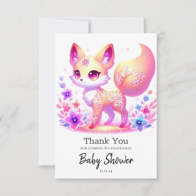 Tarjeta De Agradecimiento Simple Forest Fox Pastel Baby Shower (Anverso)