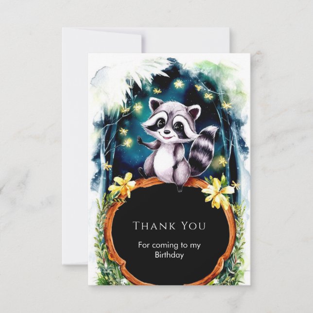 Tarjeta De Agradecimiento Simple Forest Raccoon Birday (Anverso)