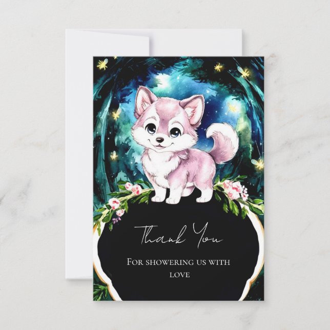 Tarjeta De Agradecimiento Simple Forest Wolf Baby Shower (Anverso)