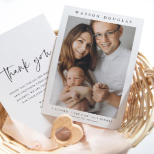 Tarjeta De Agradecimiento Simple foto de nacimiento de bebé recién nacido