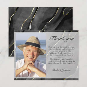 Tarjeta De Agradecimiento Simple foto funeraria Black Gold Marble Gracias