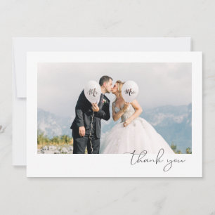 Tarjeta De Agradecimiento Simple Fun Minimalista Script Font Photo Boda