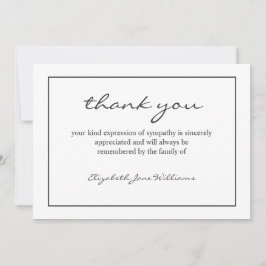 Tarjeta de agradecimiento simple funeral negro