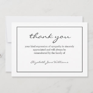 Tarjeta de agradecimiento simple funeral negro