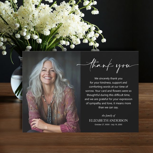 Tarjeta De Agradecimiento Simple Funeral Photo (Funeral Thank You Card with your message printed over your loved one's photo, default size 3.5" x 5")