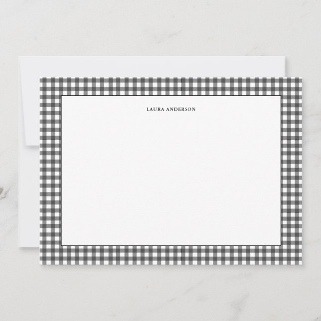 Tarjeta De Agradecimiento Simple Gingham personalizado en blanco y negro  (Anverso)