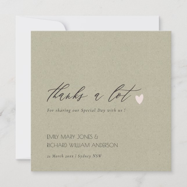 TARJETA DE AGRADECIMIENTO SIMPLE GOLD KRAFT HEART SCRIPT BODA GRACIAS (Anverso)