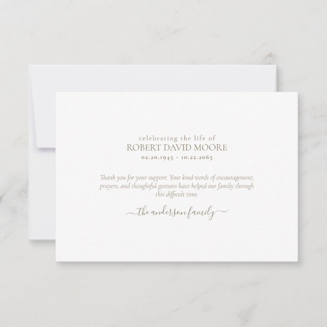 Tarjeta De Agradecimiento Simple Gold Text Funeral Bereavement Gracias (Anverso)