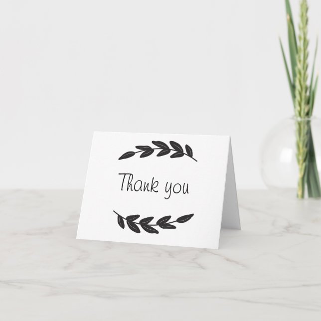 Tarjeta De Agradecimiento Simple Gracias Leaf Wreath Black And White (Anverso)