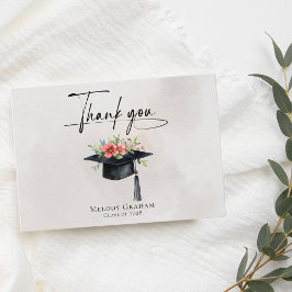Tarjeta De Agradecimiento Simple Graduate Cap Flowers Modern Graduation