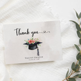 Tarjeta De Agradecimiento Simple Graduate Cap Flowers Modern Graduation