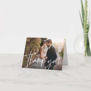 Tarjeta De Agradecimiento Simple guión casual tres foto boda